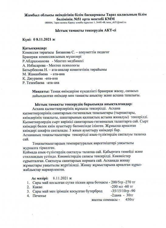 Бракераж коммиссиясының тексеру АКТ-сі