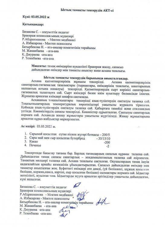 Бракераж коммиссиясының тексеру АКТ-сі