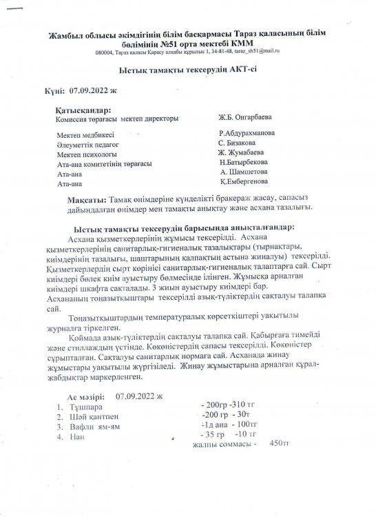 Бракераж коммиссиясының тексеру АКТ-сі