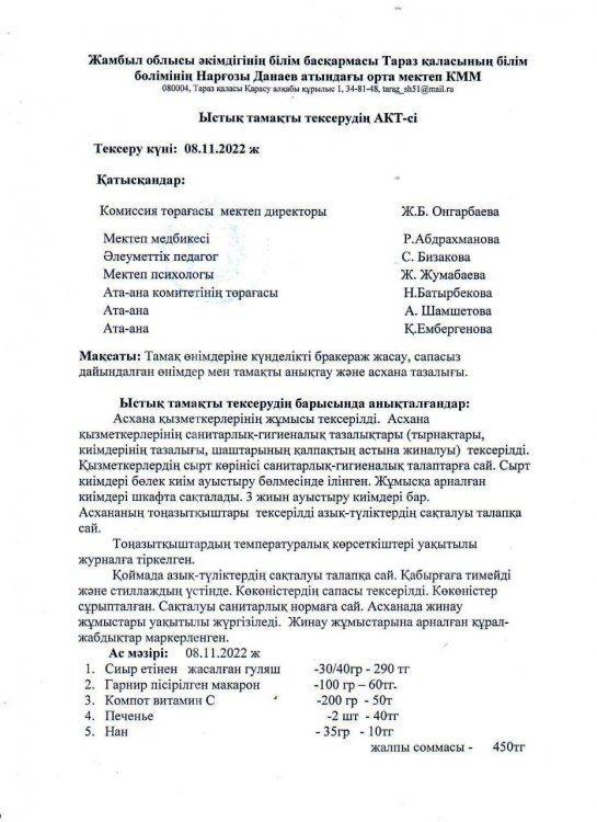 Бракераж коммиссиясының тексеру АКТ-сі