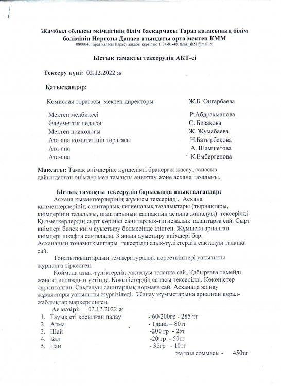 Бракераж коммиссиясының тексеру АКТ-сі